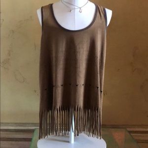 Faux suede fringe tank